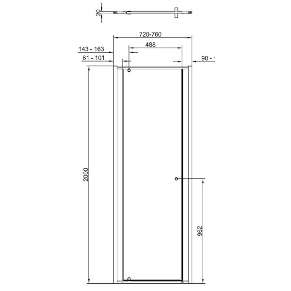 Matki-One Pivot Door for Recess Complete with Glass Guard - 760mm - Colour Options - Image 4