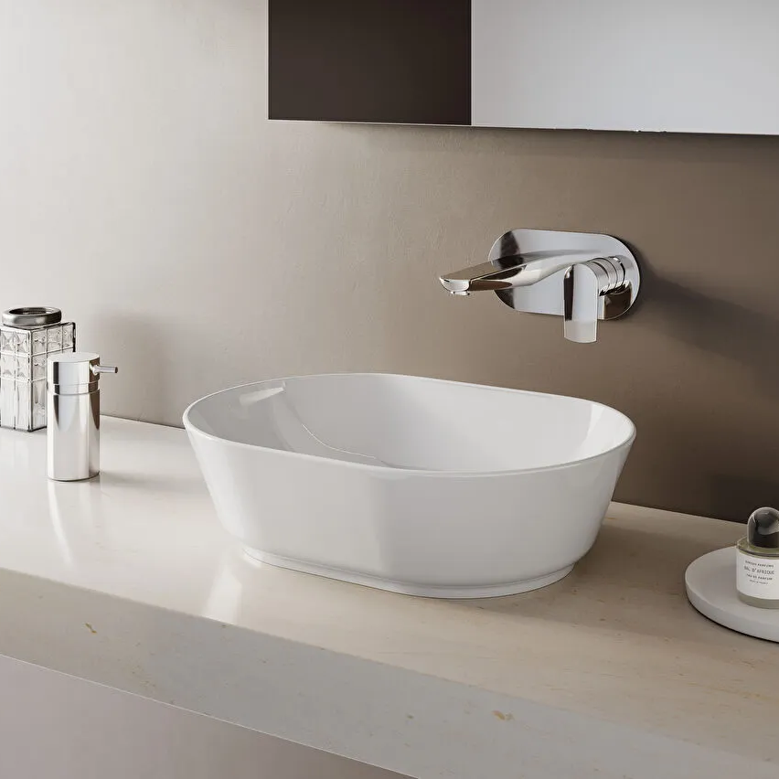 Vitra Geo Oval Countertop Basin with overflow - 550mm Wide - 0 Tap Hole - White