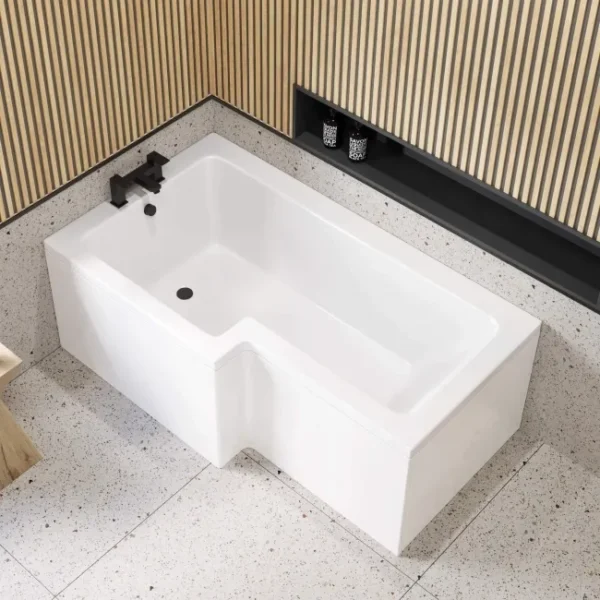 Carron Quantum L-Shaped Shower Bath Carronite 1500mm x 700-850mm Left Handed