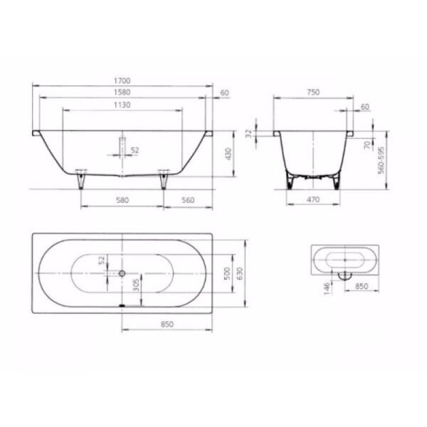 Kaldewei Classic Duo Double Ended Bath - 1700mm X 750mm 0 Tap Hole Easy Clean And Waterfall - 290728503001 - Image 2