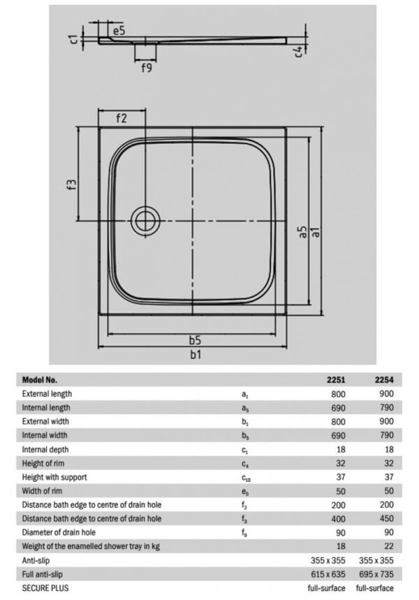 Kaldewei Cayonoplan Square Shower Tray - 900mm X 900mm - Oyster Grey - 361400010727 - Image 2