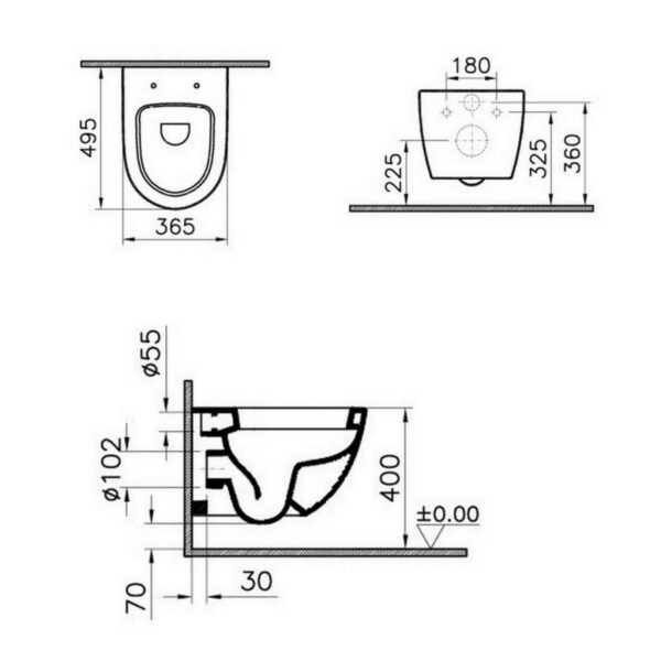VitrA Sento Compact Wall Hung Toilet and Seat and cover with chrome hinges - White - Image 2