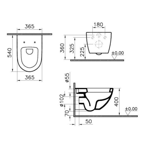 VitrA Sento Wall Hung Toilet and cover with chrome hinges - White - Image 2