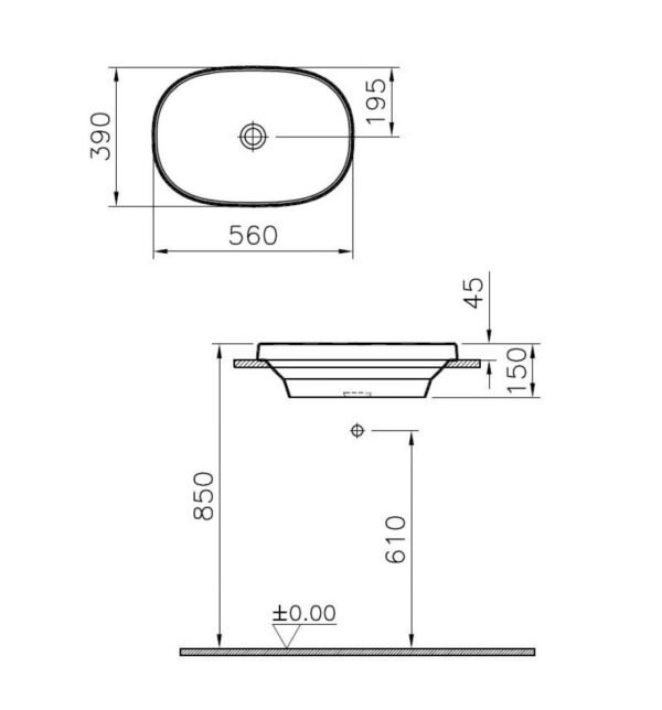 Vitra Frame Oval Inset Countertop Basin - 560mm X 390mm - 0 Tap Hole - Matt Black - Image 2