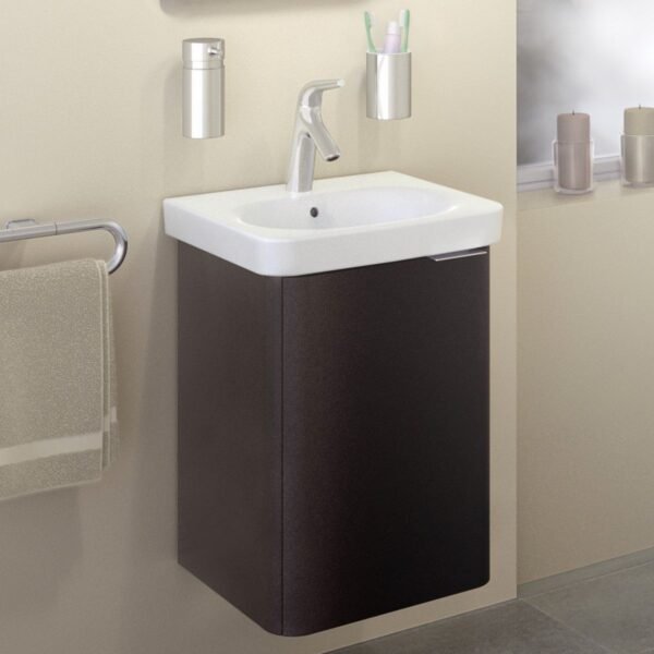 Vitra Nest 1 Door Cloakroom Vanity Unit 450mm Wide Right Hinge Grey Natural Wood - Image 2