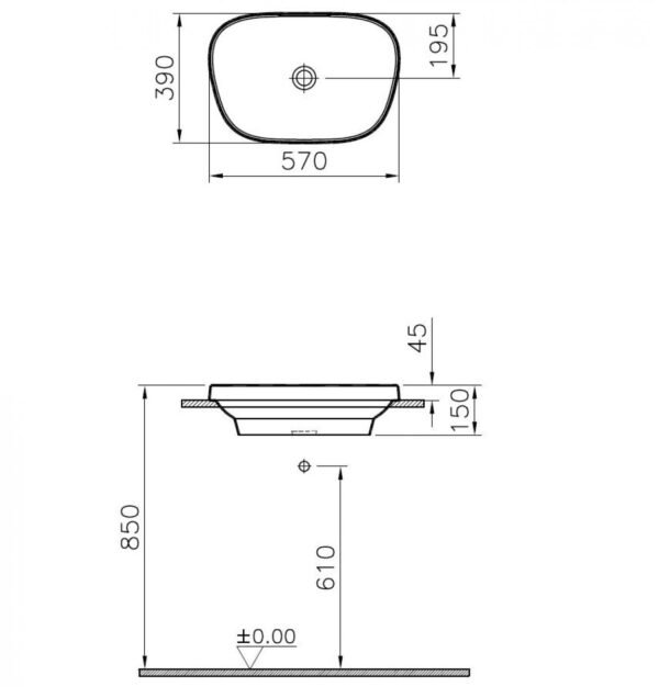 Vitra Frame Tv Inset Countertop Basin - 570mm X 390mm -  0 Tap Hole - Matt Black - Image 2