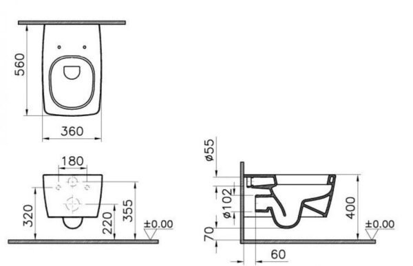 VitrA M-Line Wall Hung Toilet With Soft Close Slim Seat - White - Image 2