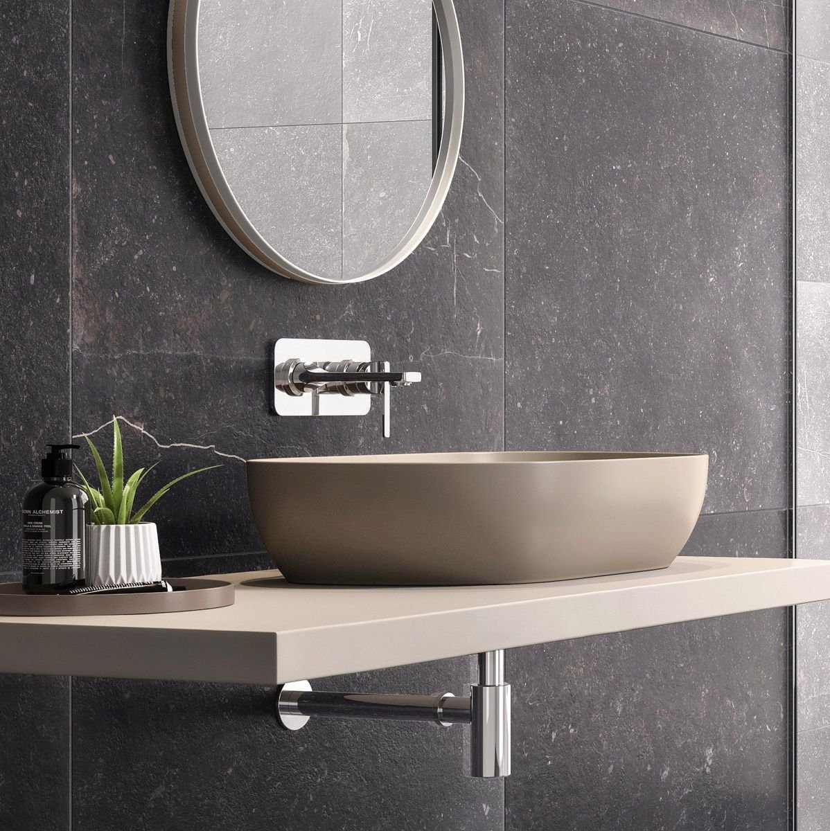 VitrA Outline Oval Countertop Basin Inc Waste - 590mm x 405mm - 0 Tap Hole - Matt Taupe