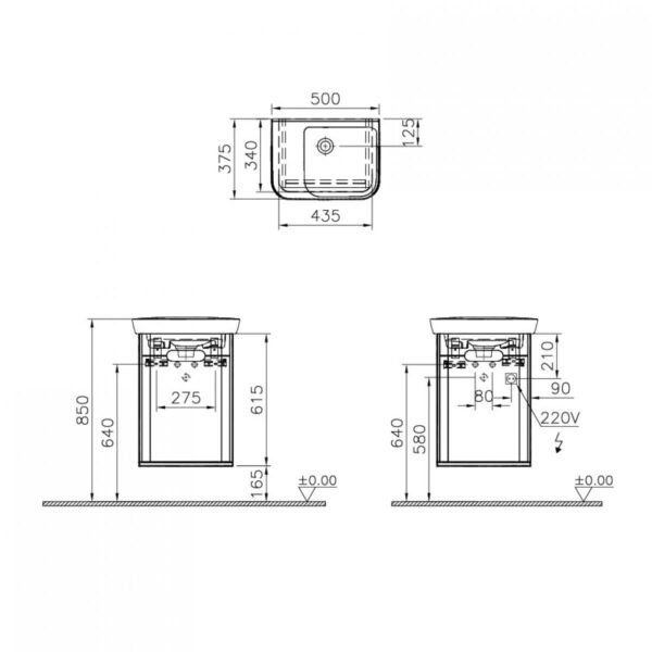 Vitra Nest 1 Door Vanity Unit Complete With 5945 Basin - 500mm Wide - Left Hand Hinges - 1 Tap Hole - Matt Anthracite (Tap & Waste Not Included) - Image 2