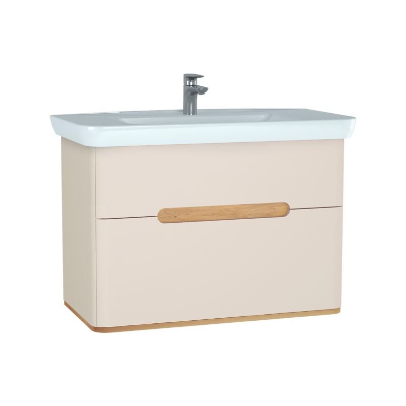 Vitra Sento 2 Drawer Wall Hung Vanity Unit - 1000mm Wide - Matt Cream