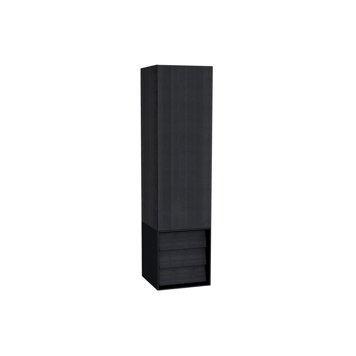 Vitra Frame Wall Hung Tall Storage Unit With Drawer - 1510mm High - Left Side Door - Matte Black/Patterned Black Oak