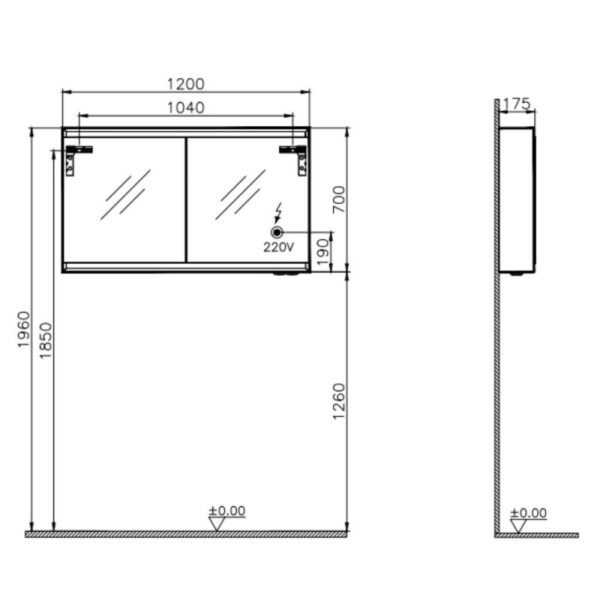 Vitra Frame 2 Door Illuminated Mirror Cabinet - 1200mm X 700mm - Matte Soft Black - Image 2