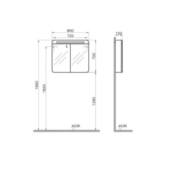 Vitra Nest 1 Door Mirror Cabinet With LED Lighting And Shaver Socket - 800mm Wide - Waved Natural Wood - Image 2