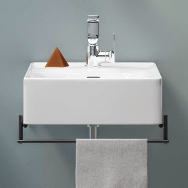 VitrA Equal Basin with Black Towel Rail - White