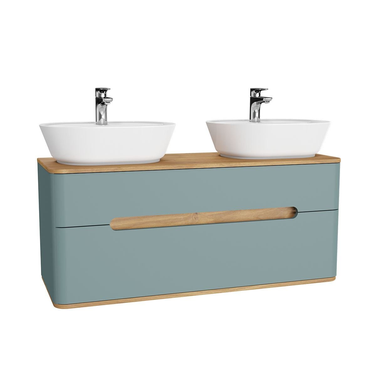Vitra Sento2 Drawers Wall Hung Vanity Unit - 1300mm Wide - Matt Fjord Green