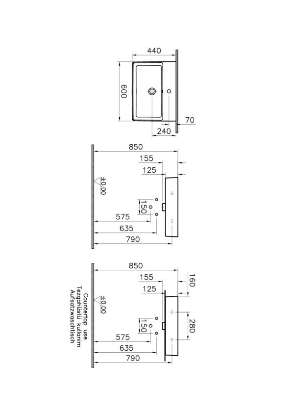 Vitra Nuo Countertop Basin without overflow - 600mm Wide - 1 Tap Hole - White - Image 2