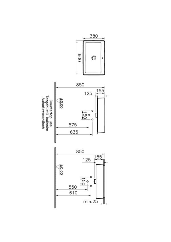 Vitra Nuo Countertop Basin without overflow - 600mm Wide - 0 Tap Hole - White - Image 2