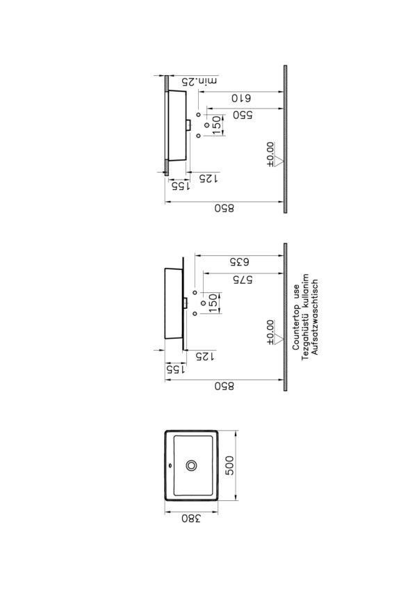 Vitra Nuo Countertop Basin without overflow - 500mm Wide - 0 Tap Hole - White - Image 2