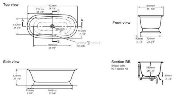 Victoria Albert Base for Radford Freestanding baths - White - Image 2