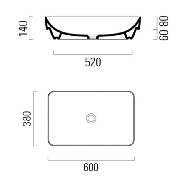 Gsi Pura 600mm X 380mm Countertop Basin - Matt White - Image 2