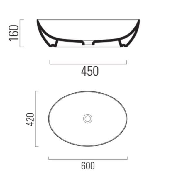 Gsi Pura 600mm X 420mm Countertop Oval Basin - Matt White - Image 2