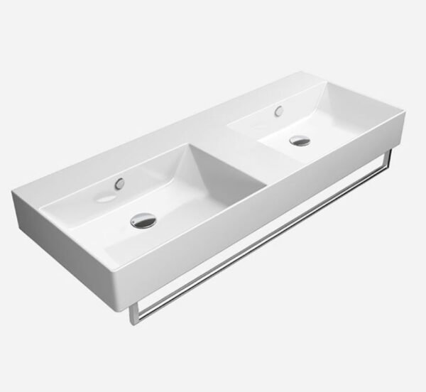 Gsi Kube X Wall Mounted Double Basin 1200 mm X 470mm - No TH - White