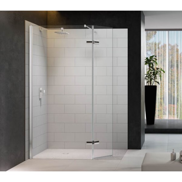 Merlyn 8 Series Wetroom Glass Panel With Hinged Swivel Panel - 8mm Glass - 2000mm x 1350mm - M8SW271