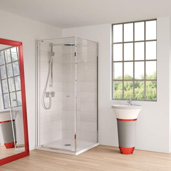 Matki Corner Pivot Door Includes Glass Guard - 800mm - Bronze Finish