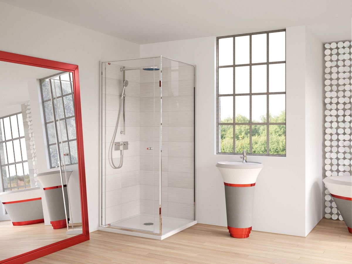 Matki Corner Pivot Door Includes Glass Guard - 900mm - Black Finish