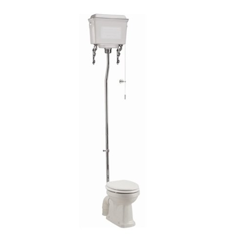 Burlington Regal High Level Toilet with White Aluminium High Level Cistern,Kit, Pull Lever and Gloss White Standard Seat - White