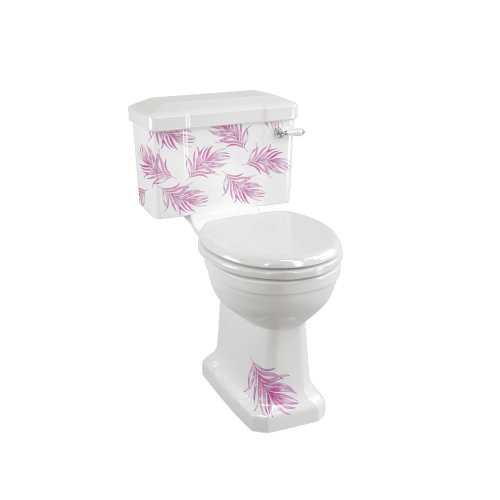 Burlington Bespoke Close Coupled Toilet With Lever Cistern and Golden Oak Soft Close Seat - Botanical Pink