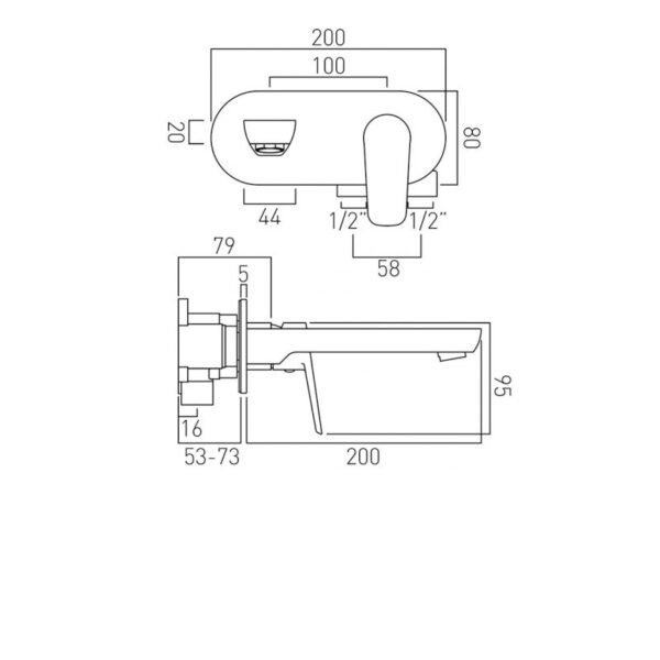 Vado Photon 2-Hole Basin Mixer Tap with Oval Back Plate Wall Mounted - Chrome - Image 2
