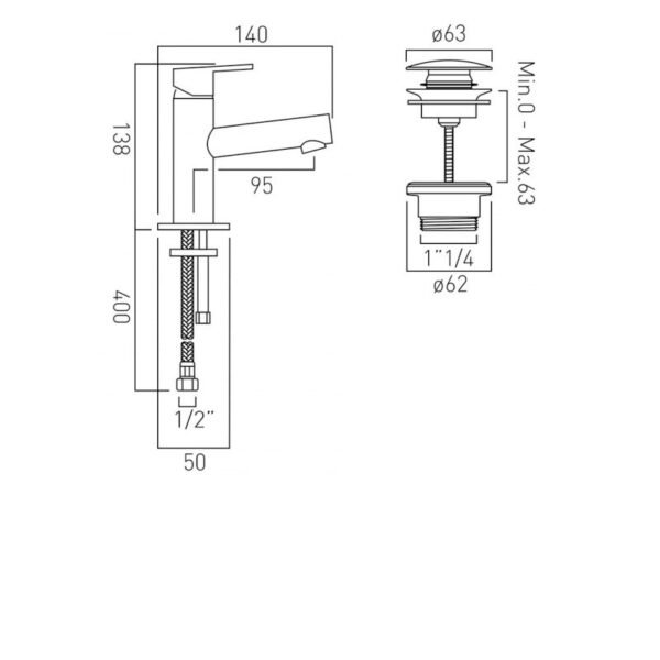 Vado Sense Mini Mono Basin Mixer Tap with Universal Waste - Chrome - Image 2