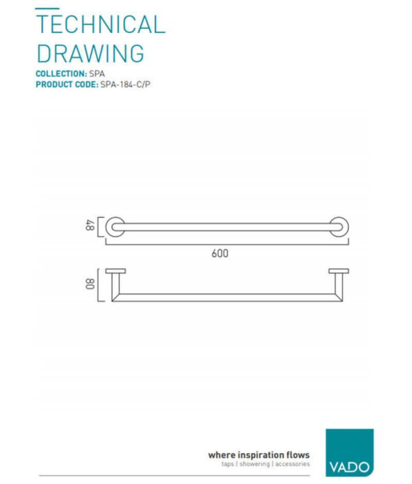 Vado Spa Towel Rail 600mm Long Chrome - Image 2