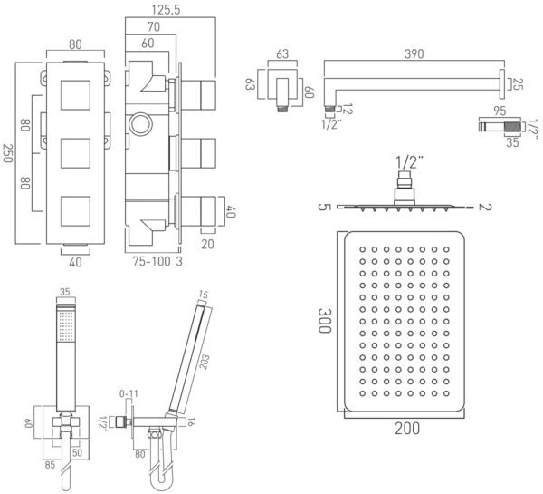 Vado Notion 2 Outlet 3 Handle Thermostatic Concealed Shower Set Chrome - Image 2