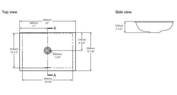 Victoria Albert Kaldera under counter basin?With Internal overflow - 560mm wide - white - Image 2