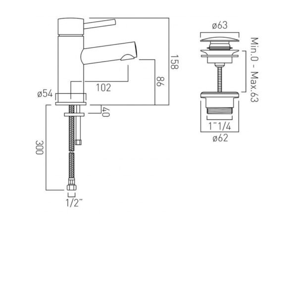 Vado Zoo Mono Basin Mixer Tap with Universal Waste - Chrome - Image 2