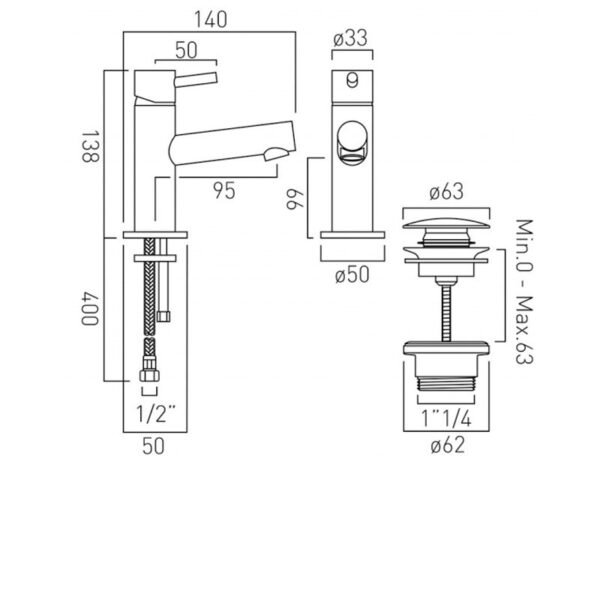 Vado Zoo Mini Mono Basin Mixer Tap with Universal Waste - Chrome - Image 2
