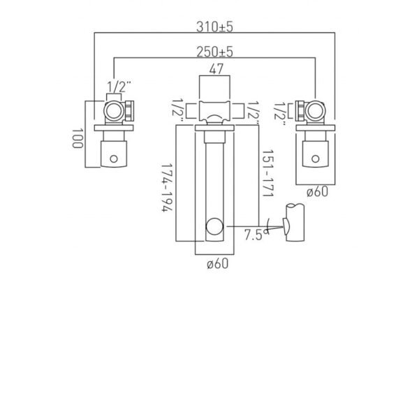 Vado Zoo 3-Hole Basin Mixer Tap Wall Mounted - Chrome - Image 2