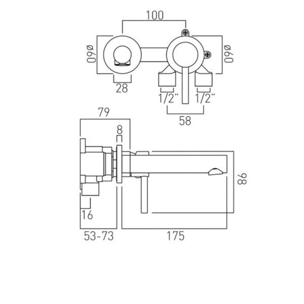 Vado Zoo 2-Hole Basin Mixer Tap Wall Mounted excluding Waste - Chrome - Image 2