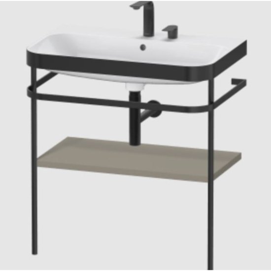 Duravit Happy D.2 Plus Floor Standing Console With C Bonded Basin - 2 Tap Hole - 775mm X 490mm - Stone Grey Satin Matt Lacquer