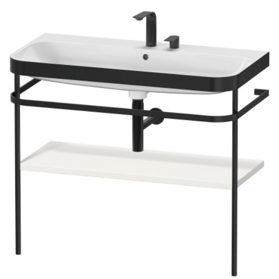Duravit Happy D.2 Plus Floor Standing Console With C Bonded Basin - 2 Tap Hole - 975mm X 490mm - Nordic White Satin Matt Lacquer