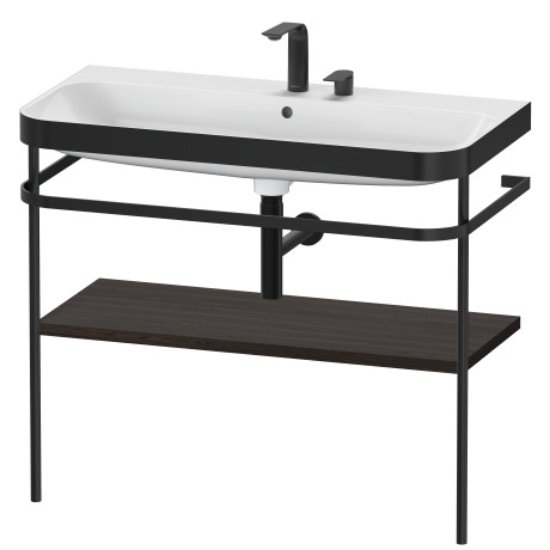 Duravit Happy D.2 Plus Floor Standing Console With C Bonded Basin - 2 Tap Hole - 975mm X 490mm - Brushed Walnut
