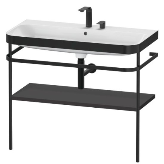 Duravit Happy D.2 Plus Floor Standing Console With C Bonded Basin - 2 Tap Hole - 975mm X 490mm - Graphite Super Matt