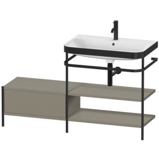 Duravit Happy D.2 Plus 1 Left Drawer Floor Standing Console With Basin - 1 Tap Hole - 1400mm X 490mm - Stone Grey Satin Matt Lacquer
