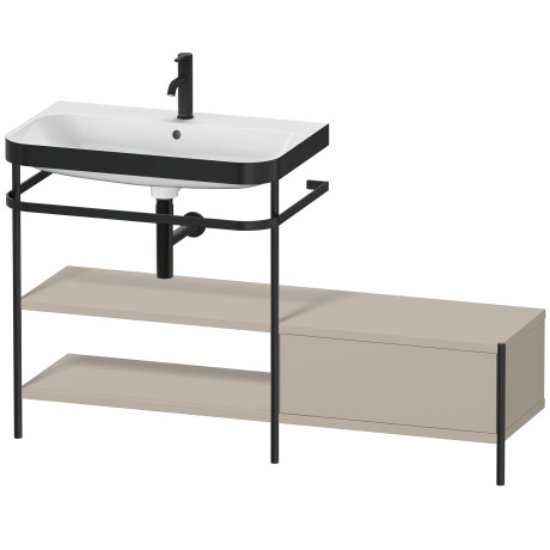 Duravit Happy D.2 Plus 1 Right Drawer Floor Standing Console With Basin - 1 Tap Hole - 1400mm X 490mm - Taupe Satin Matt