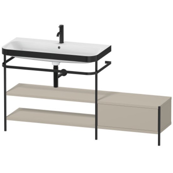 Duravit Happy D.2 Plus 1 Right Drawer Floor Standing Console With Basin - 1 Tap Hole - 1600mm X 490mm - Taupe Satin Matt