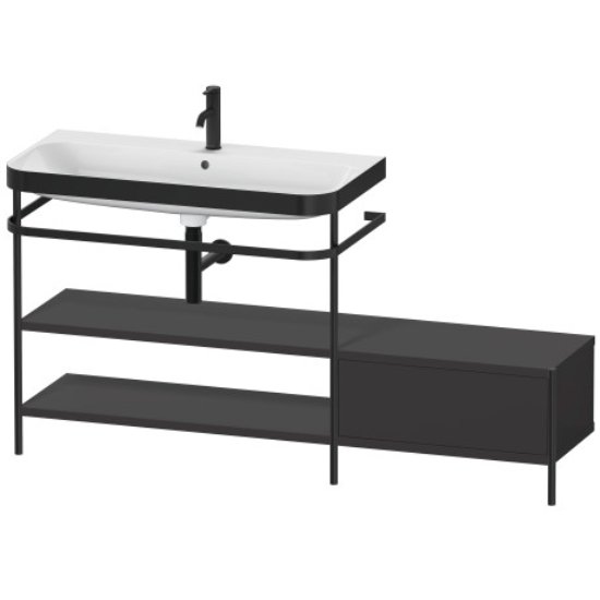 Duravit Happy D.2 Plus 1 Right Drawer Floor Standing Console With Basin - 1 Tap Hole - 1600mm X 490mm - Graphite Super Matt