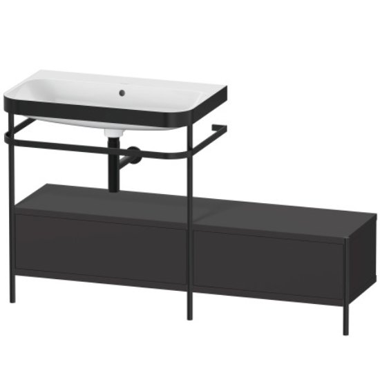 Duravit Happy D.2 Plus 2 Right Drawer Floor Standing Console With Basin - No Tap Hole - 1400mm X 490mm - Graphite Super Matt