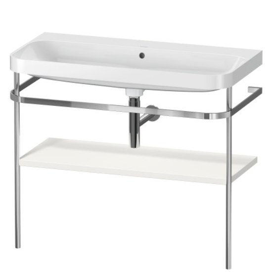 Duravit Happy D.2 Plus Floor Standing Console With C Shaped Basin - No Tap Hole - 975mm X 490mm - Nordic White Satin Matt Lacquer